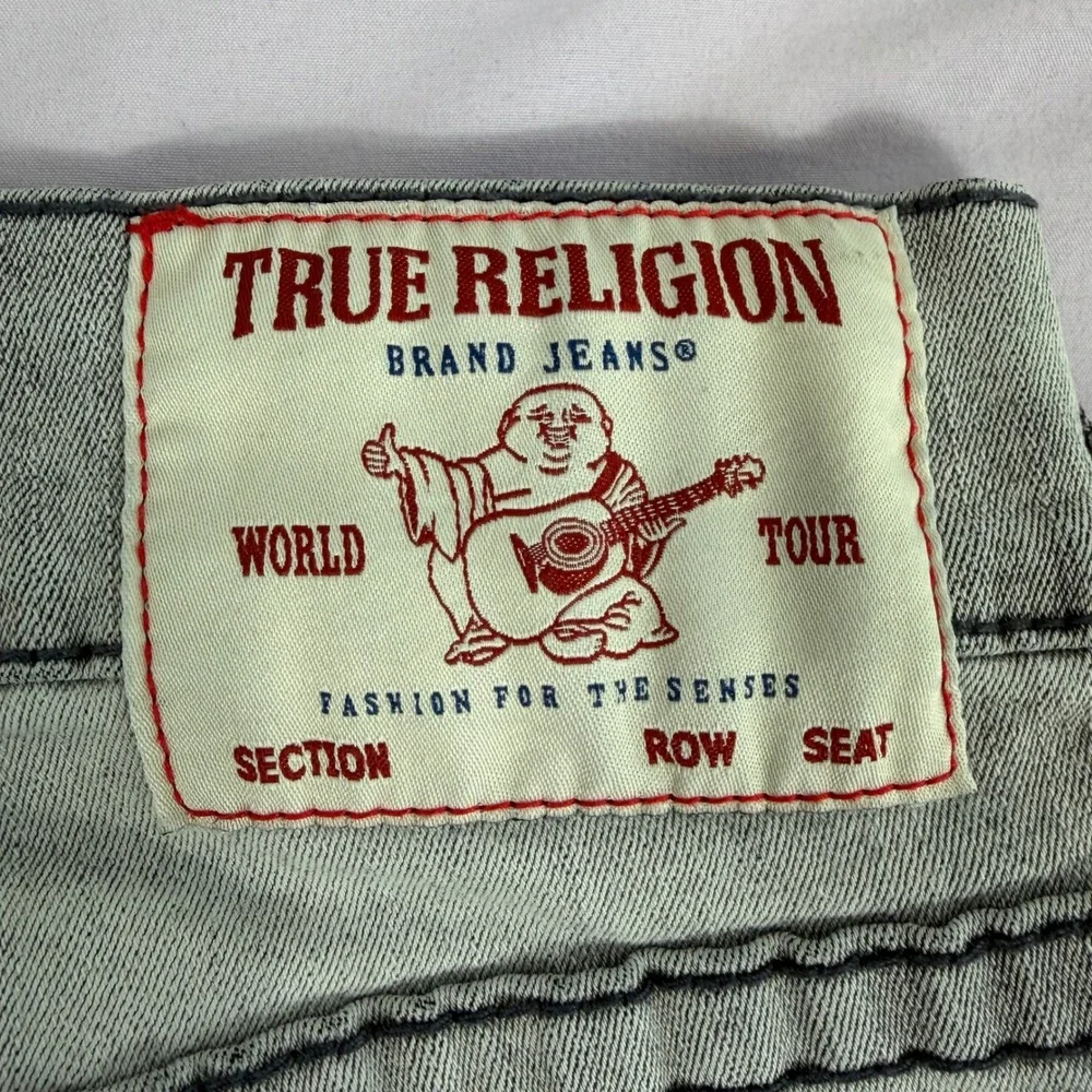 True Religion Mens Geno Jeans Grey Wash 31 Slim Straight Horseshoe‎ Stitch Denim